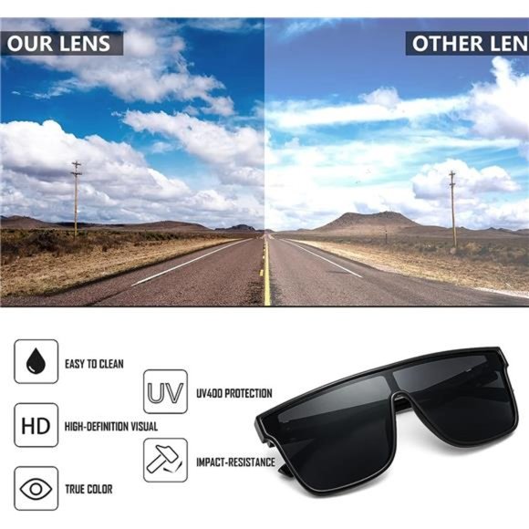 New Women Men Flat Top Sunglasses, Black Oversized Square Eyeglasses - Picture 4 of 7